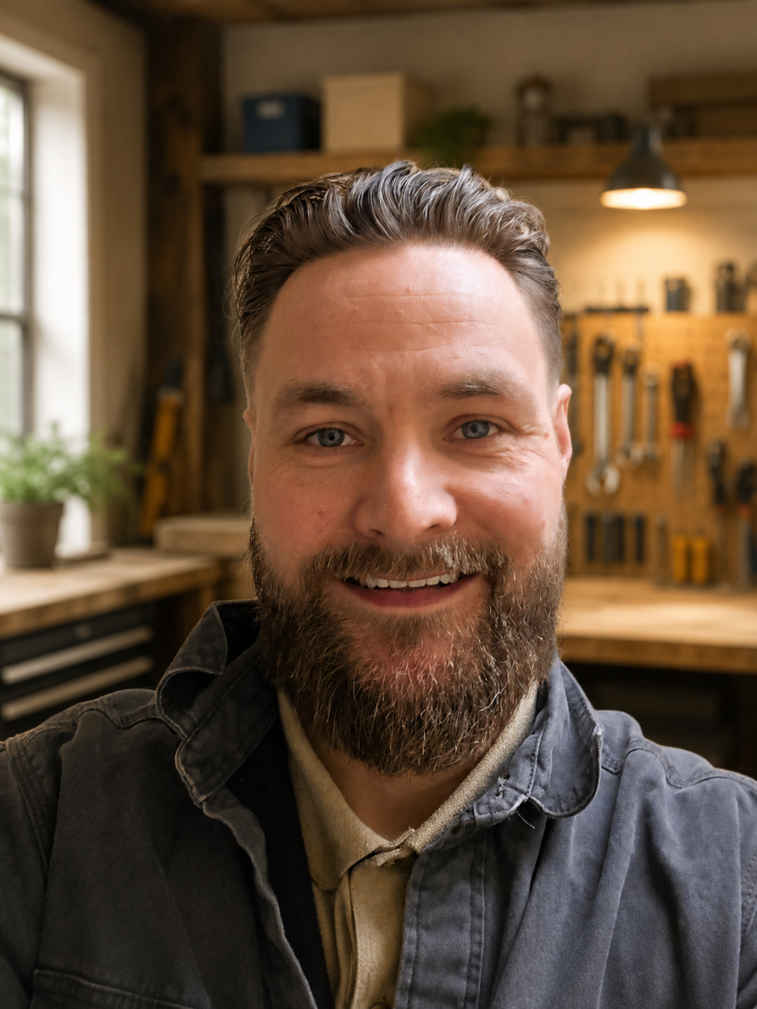 Justin Brown, owner of Brown’s Maintenance, in his Topeka workshop